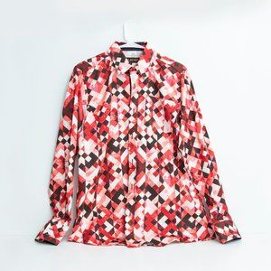 Platini Men’s Button Up Shirt Red Black Geometric